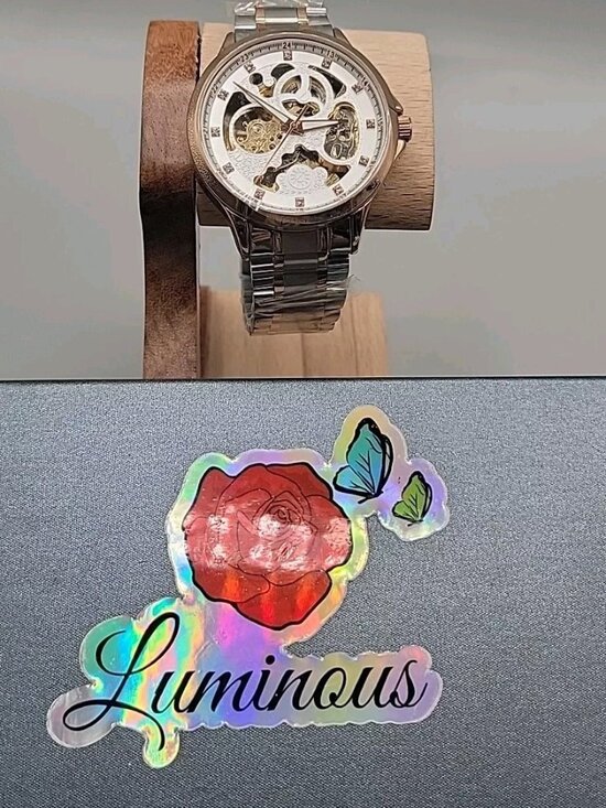 Luminous Mens Skeleton Automatic Watch 42mm T22k Gold Plated Diamond Markers main image 15